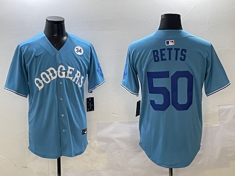 Men Los Angeles Dodgers #50 Betts Light Blue Throwback Game 2025 Nike MLB Jersey style 18->los angeles dodgers->MLB Jersey